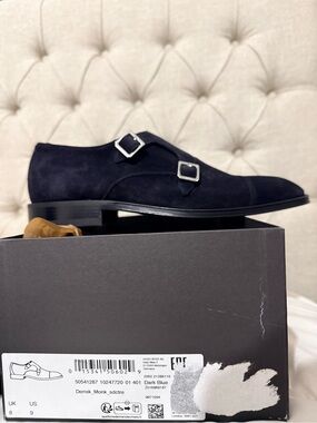 NIB Hugo Boss Dark Blue Suede Double Monk Strap Shoe